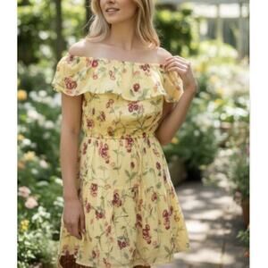 Lauren Ralph Lauren Floral Crinkled Cotton OffShoulder Dress Yellow Size 8 $145